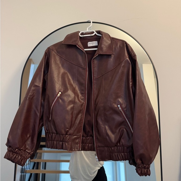 Peppermayo Jackets & Blazers - Holland Wine Faux Leather Bomber Jacket